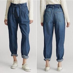 Polo Ralph Lauren High Waist Baggy‎ Jeans Size 28 Pleated Paperbag Belted $150